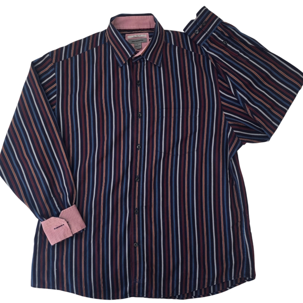Johnston & Murphy Men's Large Long Sleeve Button-Up Shirt/ Striped Tailored